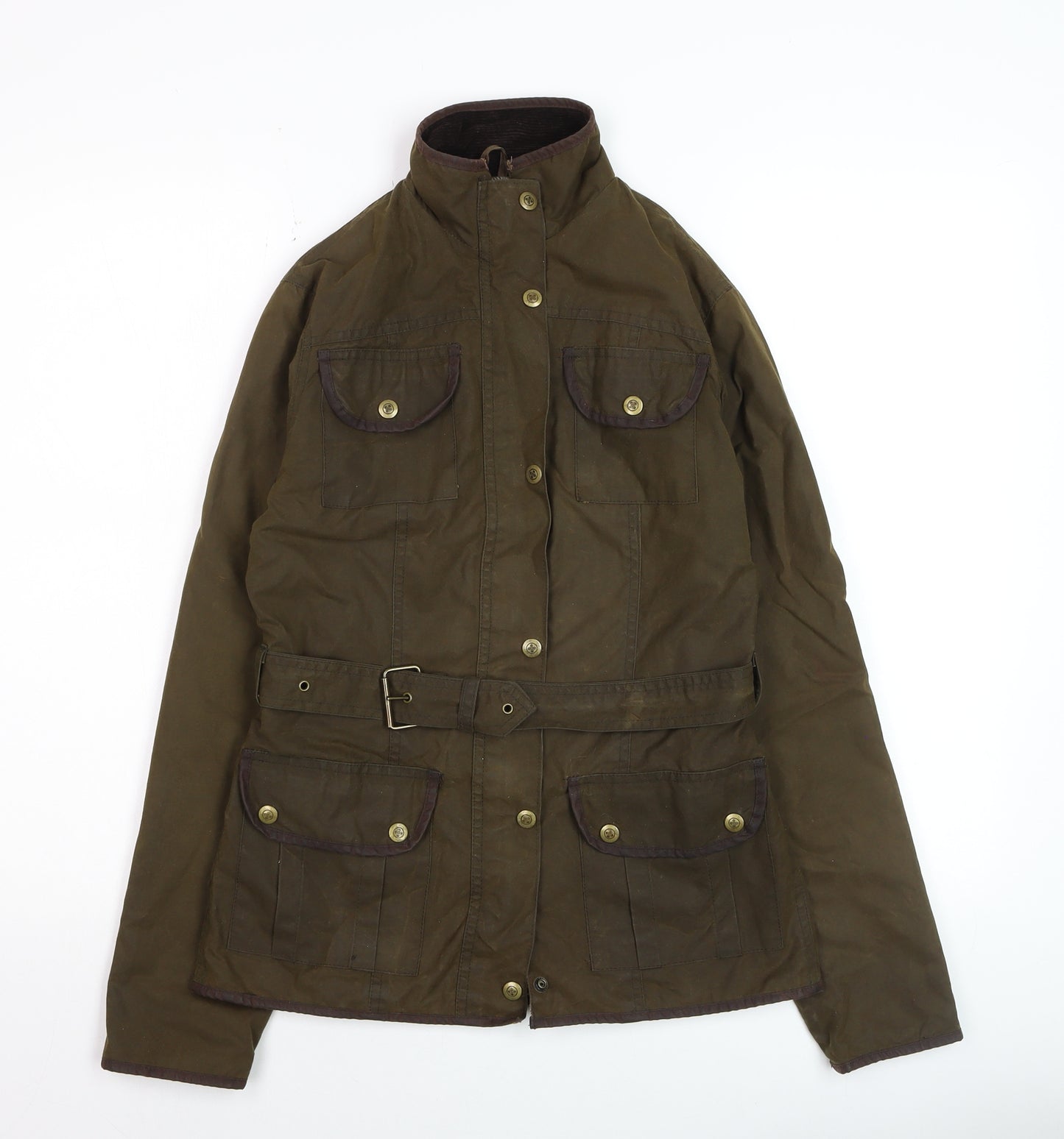 Elveden Square Women Brown Waxed Cotton Belted Field Jacket Size 8