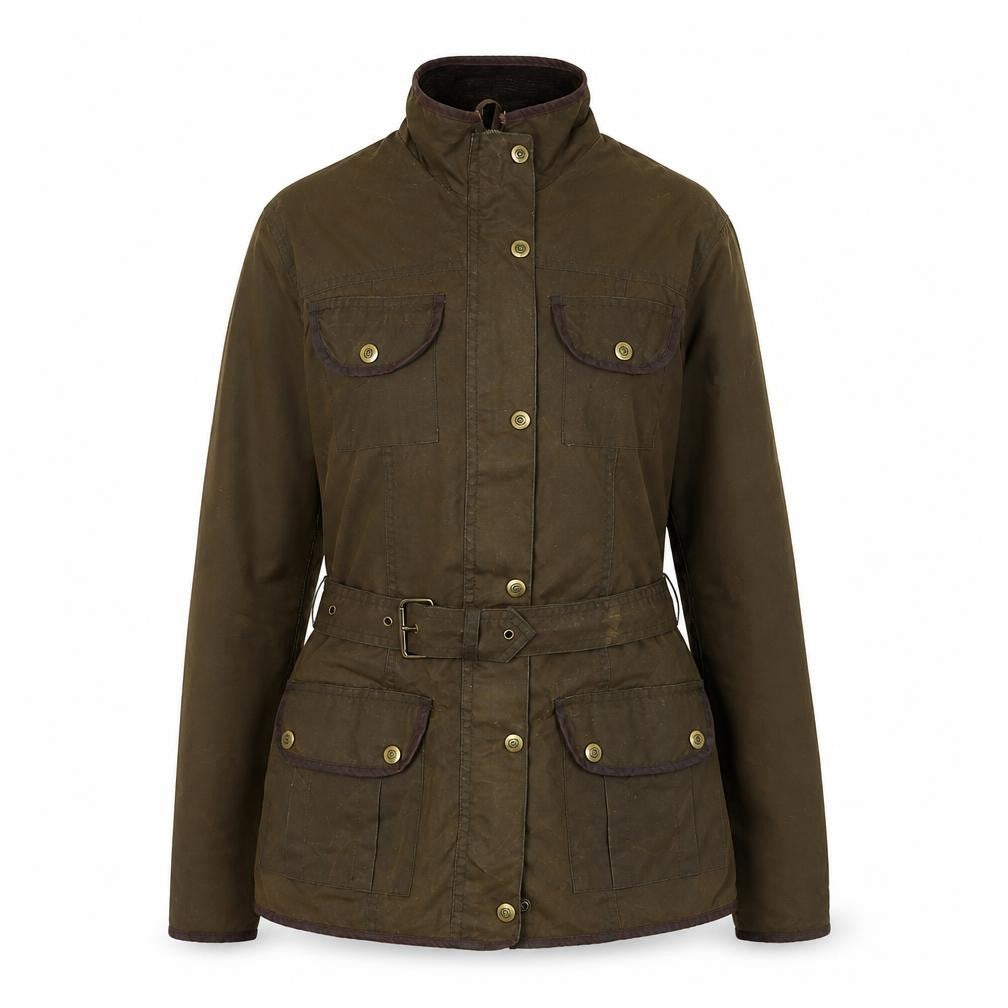 Elveden Square Women Brown Waxed Cotton Belted Field Jacket Size 8
