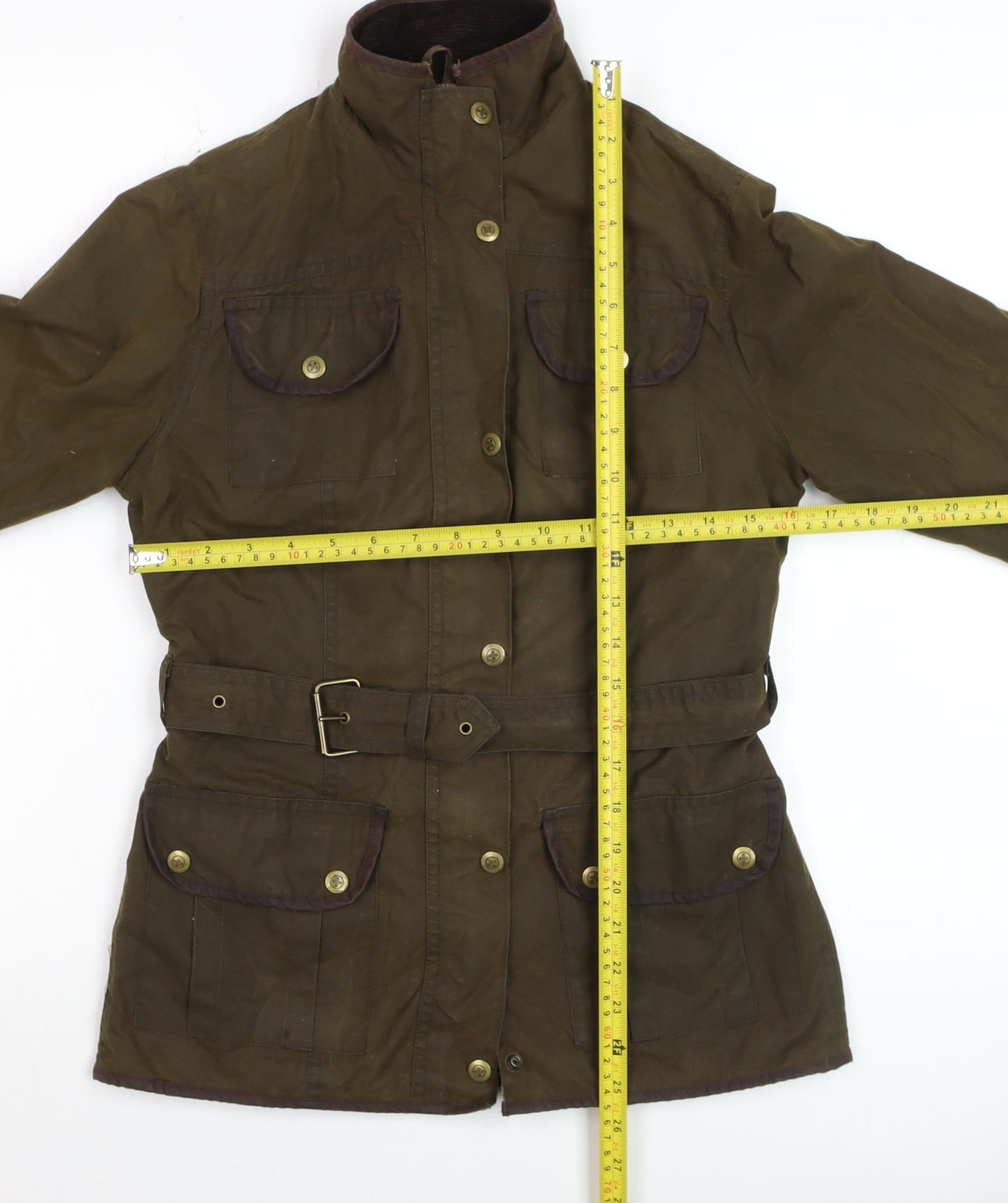 Elveden Square Women Brown Waxed Cotton Belted Field Jacket Size 8