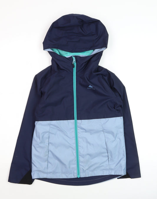 Quechua Boys Blue Waterproof Hooded Rain Coat Jacket 8-9 Years