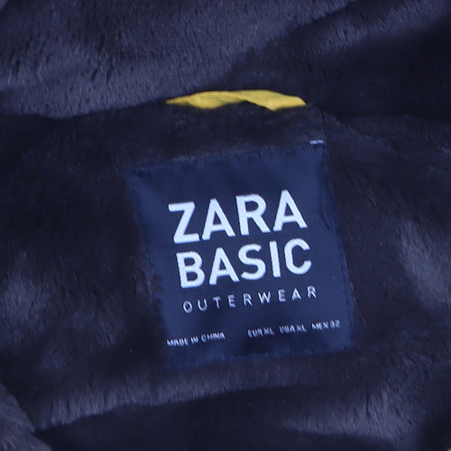 Zara Women Yellow Faux Fur Hooded Puffer Jacket XL Winter Coat