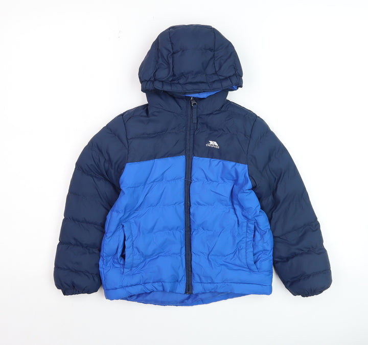 Trespass Boys Blue Hooded Puffer Jacket 3-4 Years Water Resistant Winter Coat