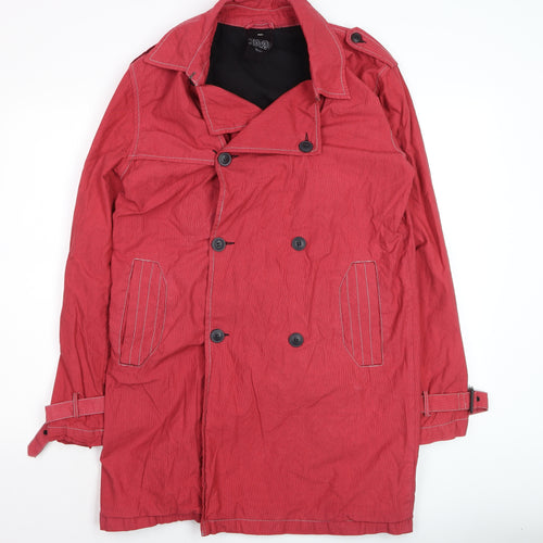 Topman Men's Red Cotton Trench Coat M 38in Belted Mid-Length