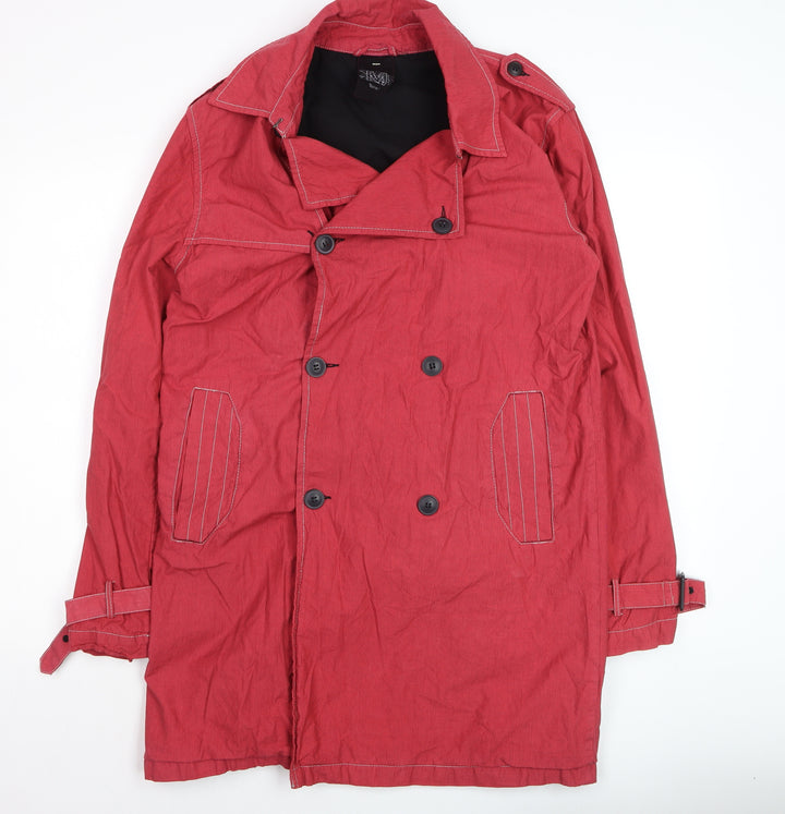 Topman Men's Red Cotton Trench Coat M 38in Belted Mid-Length