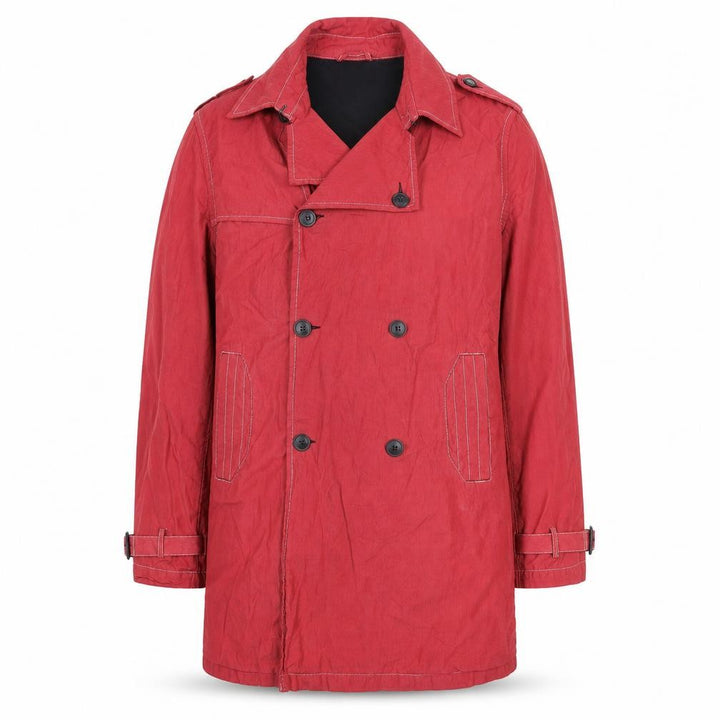 Topman Men's Red Cotton Trench Coat M 38in Belted Mid-Length