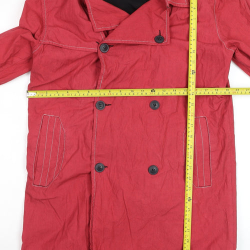 Topman Men's Red Cotton Trench Coat M 38in Belted Mid-Length