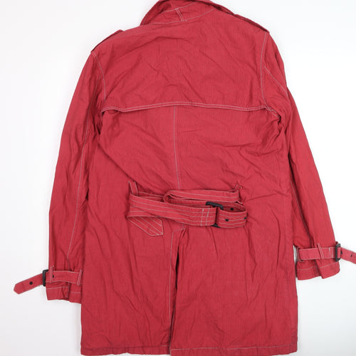 Topman Men's Red Cotton Trench Coat M 38in Belted Mid-Length