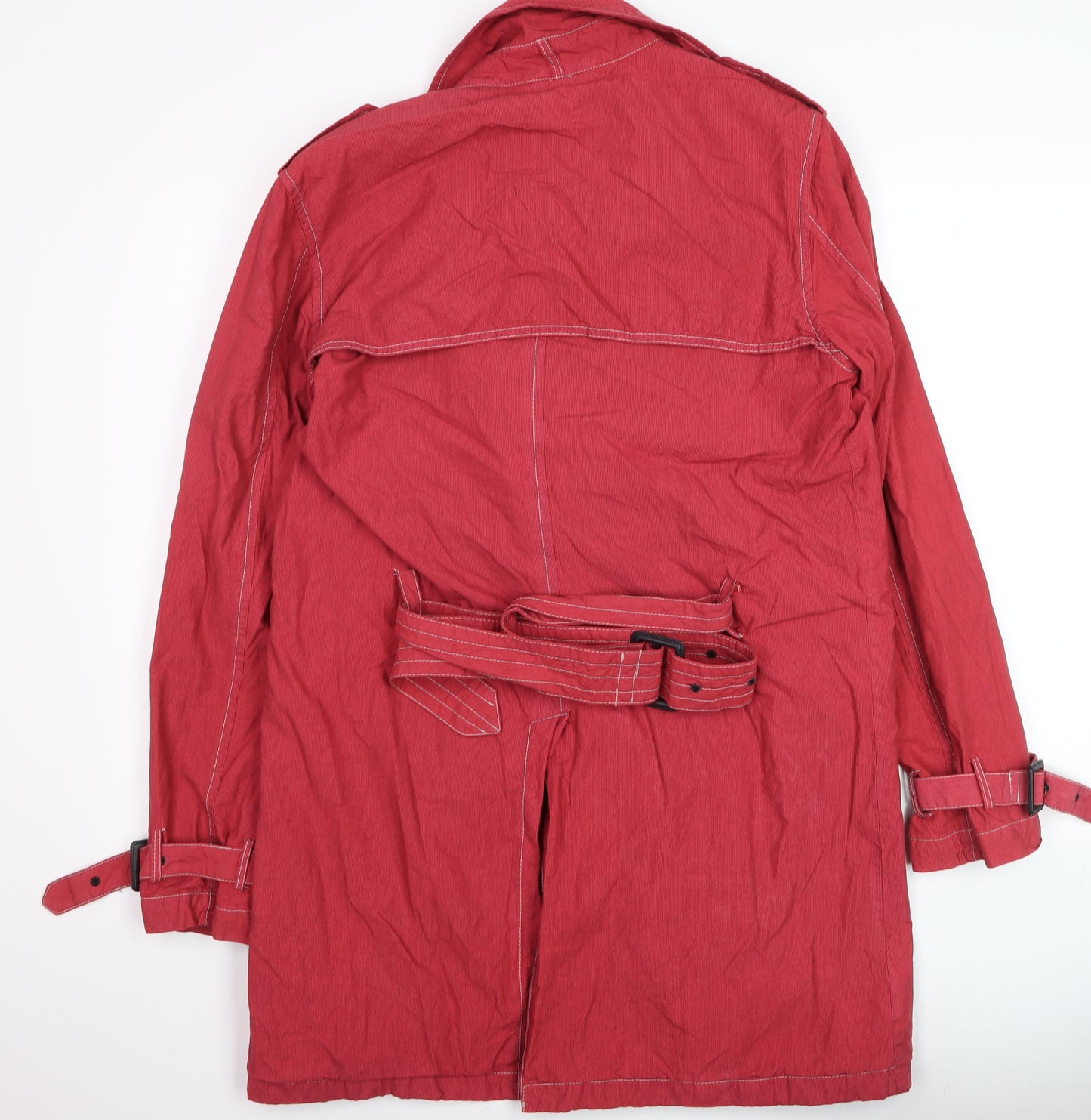 Topman Men's Red Cotton Trench Coat M 38in Belted Mid-Length