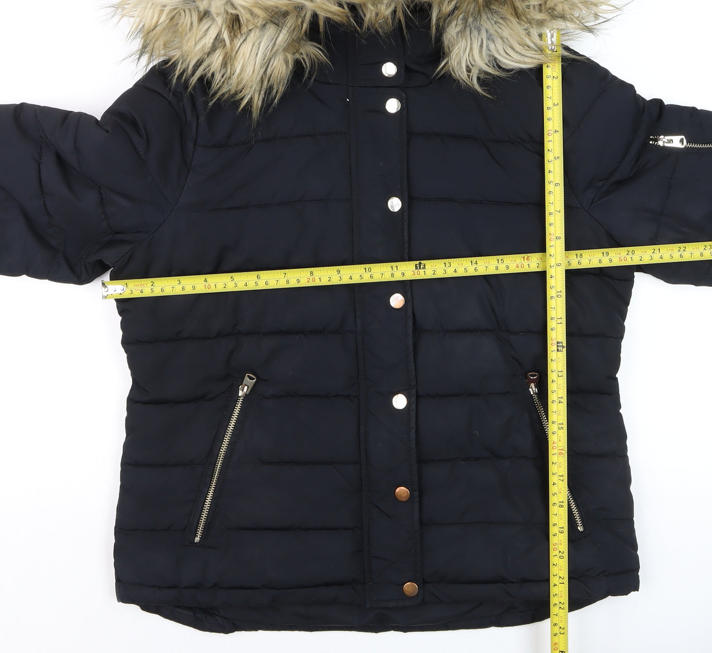 Topshop Women's Black Faux Fur Hooded Puffer Jacket Size 12