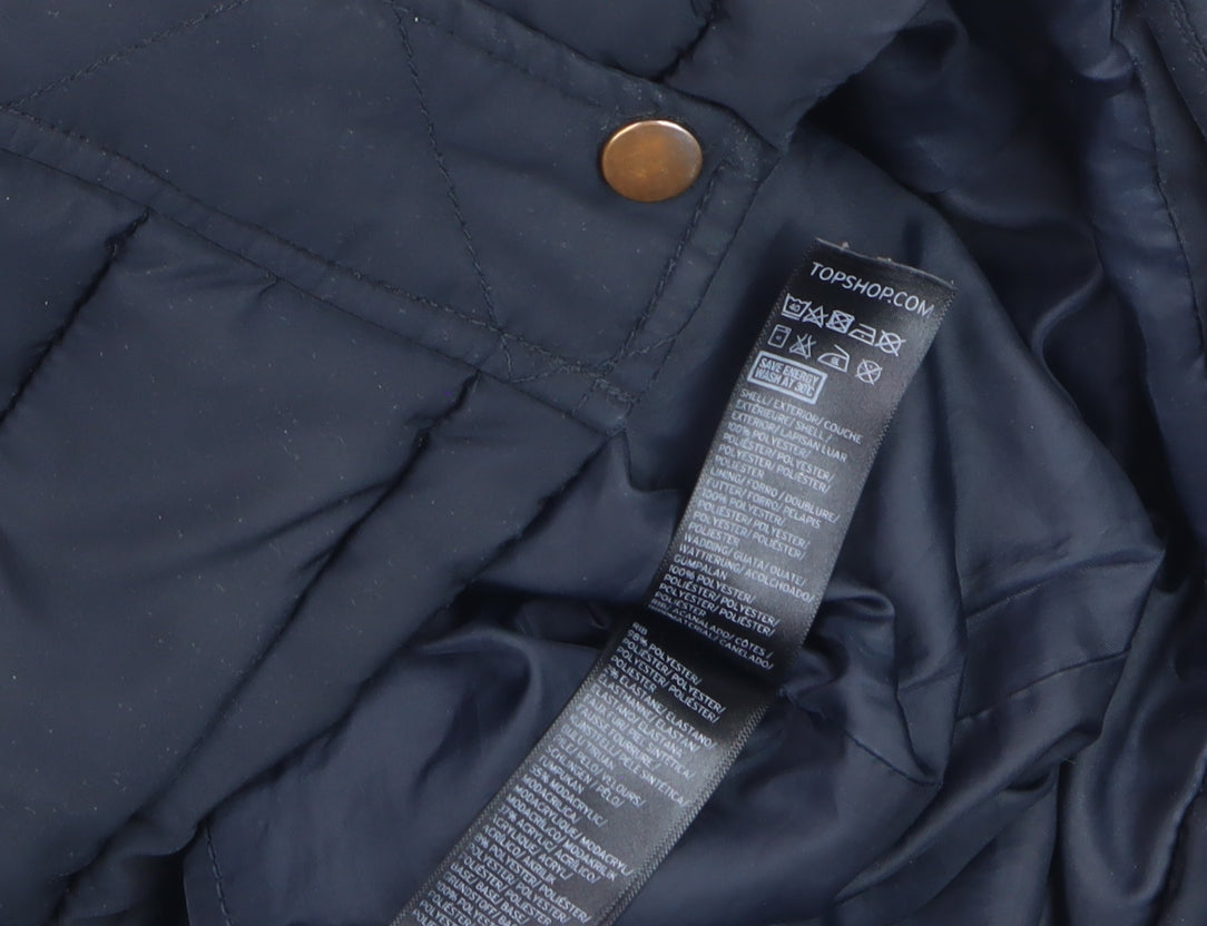 Topshop Women's Black Faux Fur Hooded Puffer Jacket Size 12
