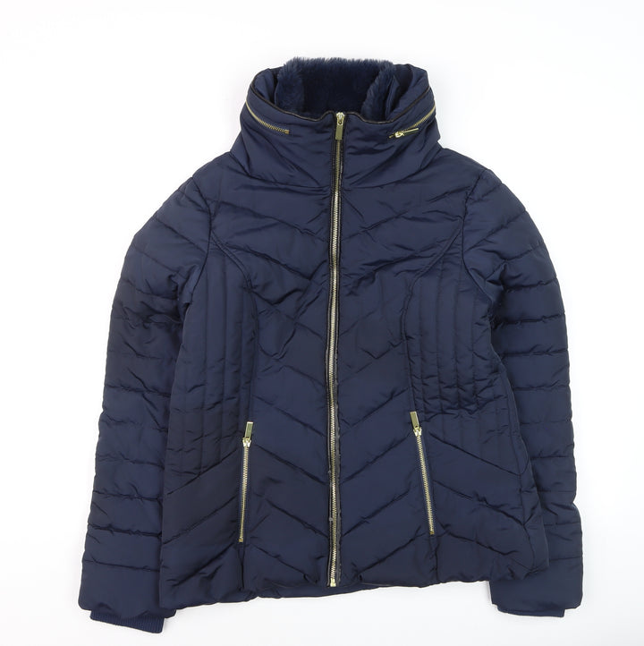 Oasis Women Blue Puffer Jacket Size 12 Mid-Length Winter Coat