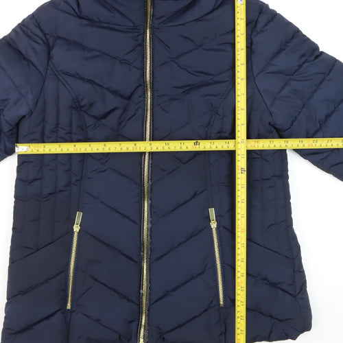Oasis Women Blue Puffer Jacket Size 12 Mid-Length Winter Coat