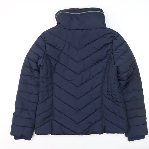 Oasis Women Blue Puffer Jacket Size 12 Mid-Length Winter Coat