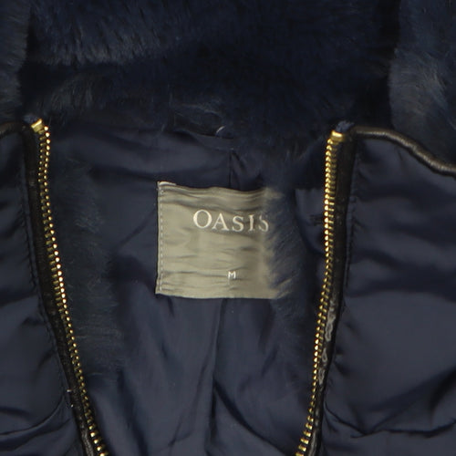 Oasis Women Blue Puffer Jacket Size 12 Mid-Length Winter Coat