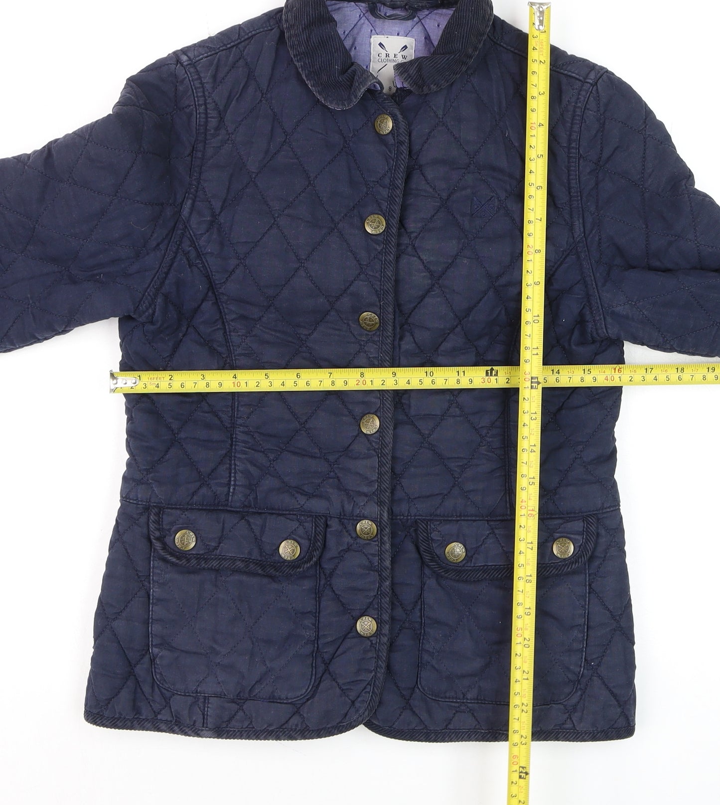 Crew Clothing Co. Women's Blue Quilted Mid-Length Jacket Size 8