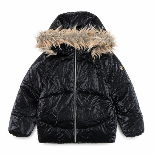 Michael Kors Girls Black Fur Trim Hooded Puffer Jacket 7-8 Years Winter Coat