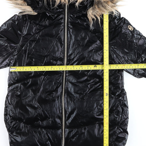Michael Kors Girls Black Fur Trim Hooded Puffer Jacket 7-8 Years Winter Coat