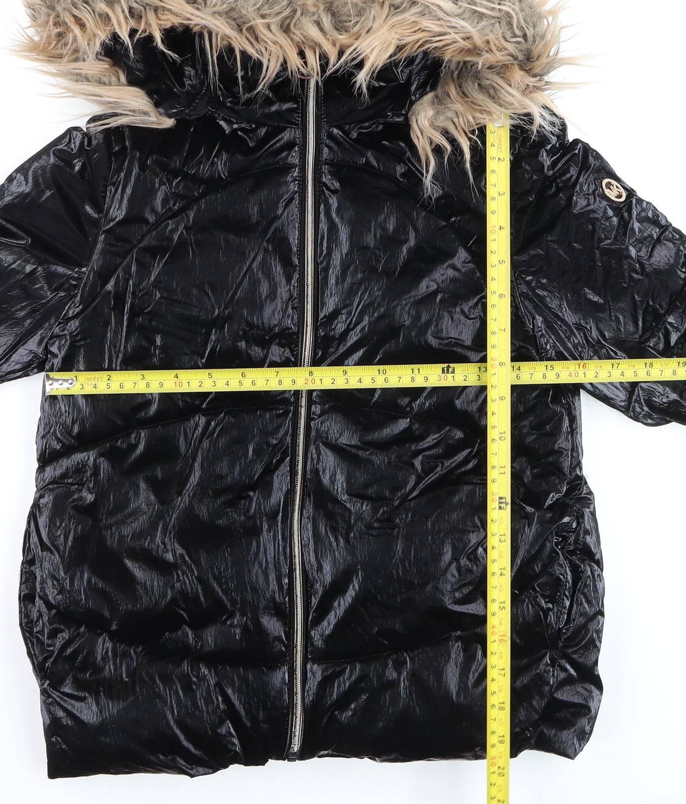 Michael Kors Girls Black Fur Trim Hooded Puffer Jacket 7-8 Years Winter Coat