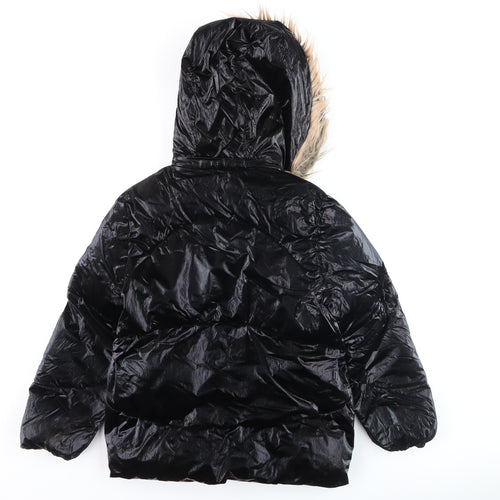 Michael Kors Girls Black Fur Trim Hooded Puffer Jacket 7-8 Years Winter Coat