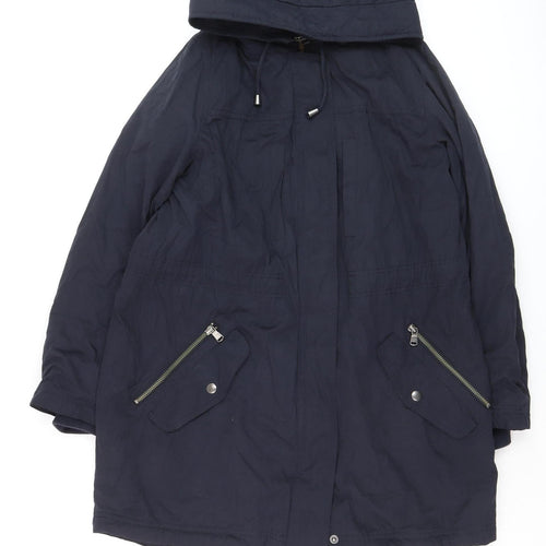 Jigsaw Women's Blue Hooded Parka Coat UK 10 Lined Long Zip