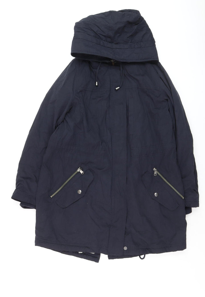 Jigsaw Women's Blue Hooded Parka Coat UK 10 Lined Long Zip