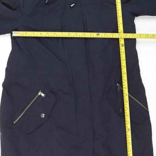 Jigsaw Women's Blue Hooded Parka Coat UK 10 Lined Long Zip