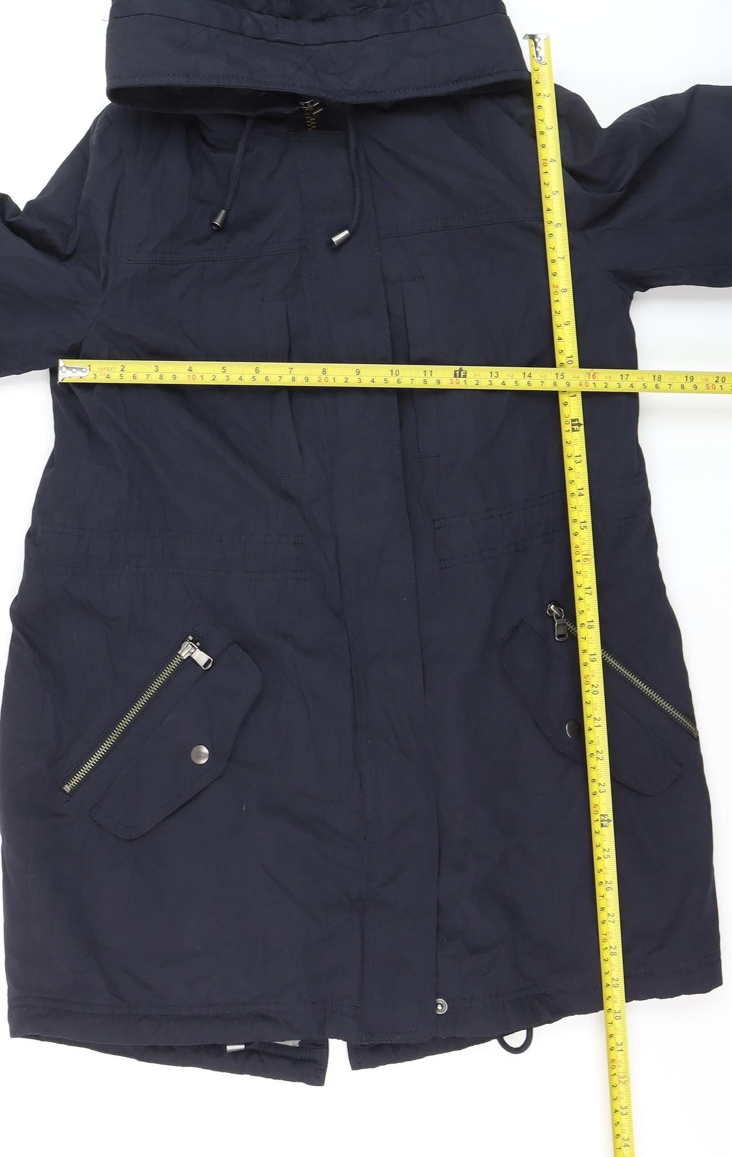 Jigsaw Women's Blue Hooded Parka Coat UK 10 Lined Long Zip