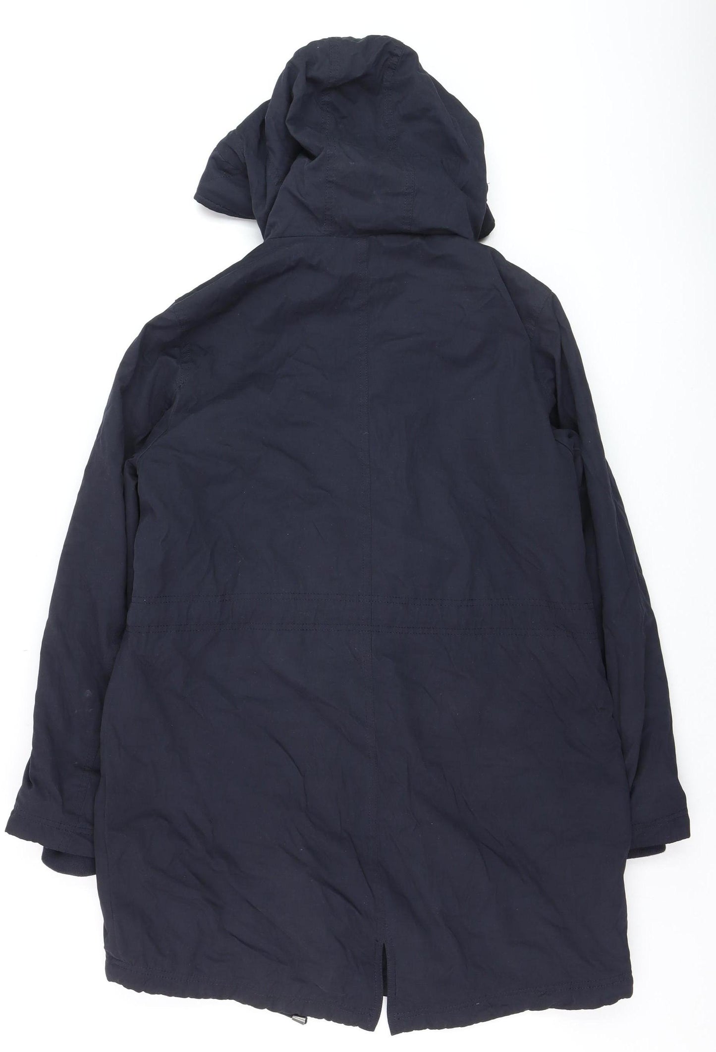 Jigsaw Women's Blue Hooded Parka Coat UK 10 Lined Long Zip