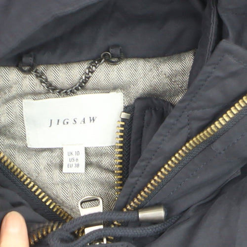 Jigsaw Women's Blue Hooded Parka Coat UK 10 Lined Long Zip