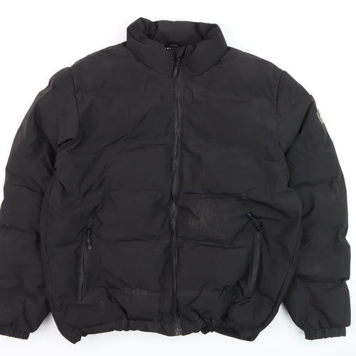 Pull & Bear Men's Black L Puffer Jacket Winter Polyester Coat