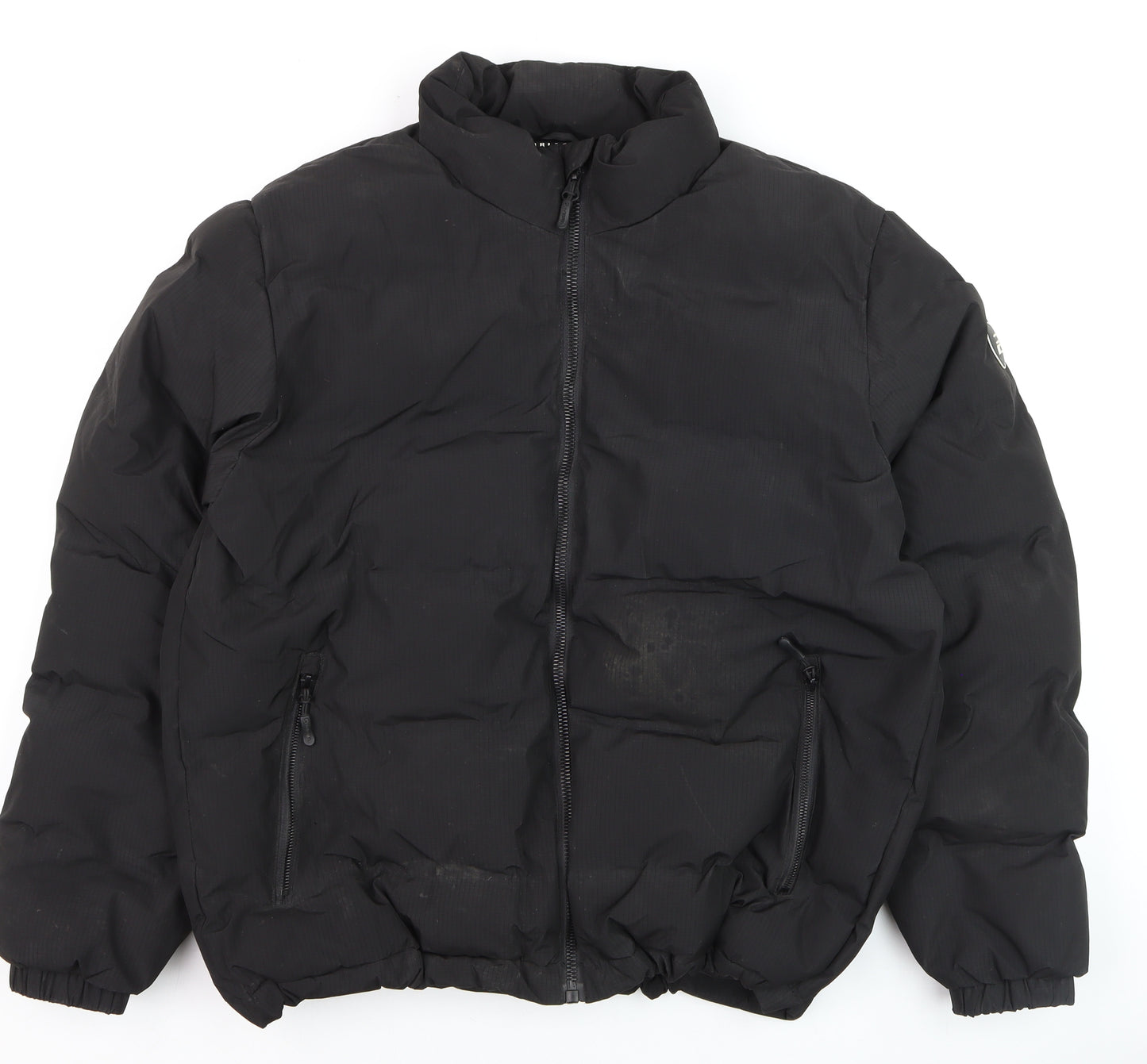 Pull & Bear Men's Black L Puffer Jacket Winter Polyester Coat