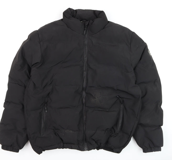 Pull & Bear Men's Black L Puffer Jacket Winter Polyester Coat