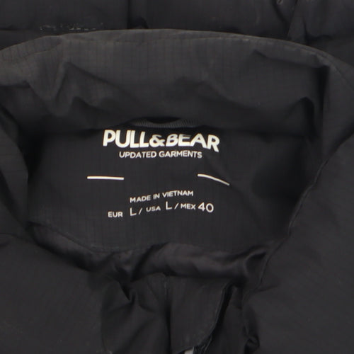 Pull & Bear Men's Black L Puffer Jacket Winter Polyester Coat