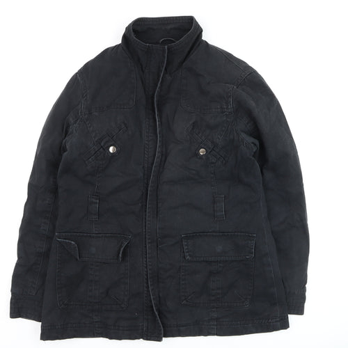 BHS Womens Black Military Jacket Size 14 Cotton Twill Mid-Length