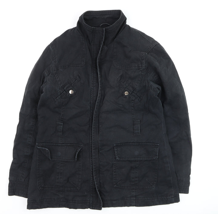 BHS Womens Black Military Jacket Size 14 Cotton Twill Mid-Length