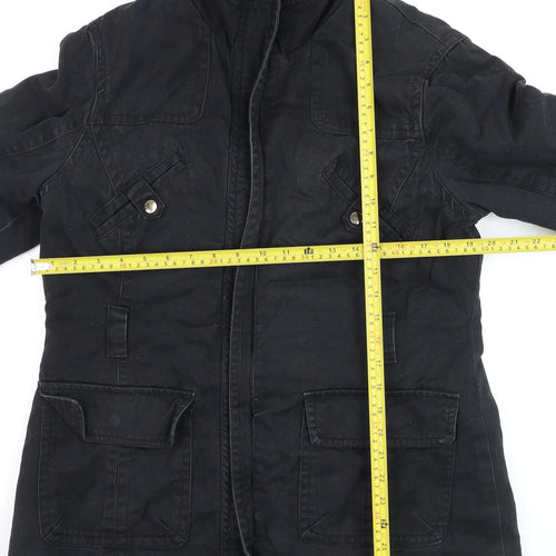BHS Womens Black Military Jacket Size 14 Cotton Twill Mid-Length