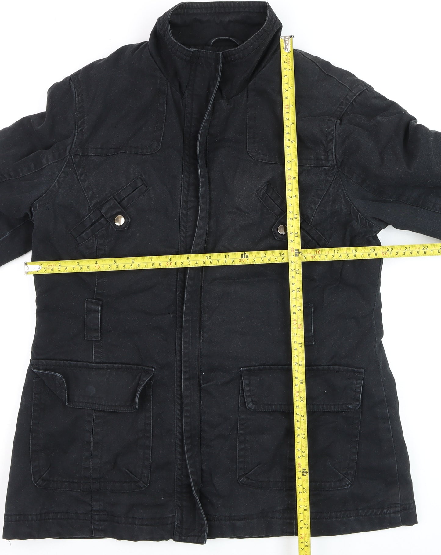 BHS Womens Black Military Jacket Size 14 Cotton Twill Mid-Length