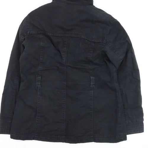BHS Womens Black Military Jacket Size 14 Cotton Twill Mid-Length