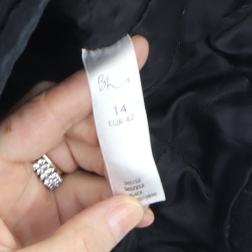 BHS Womens Black Military Jacket Size 14 Cotton Twill Mid-Length