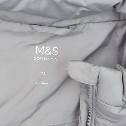 Marks and Spencer Women's Grey Long Puffer Coat Size 12