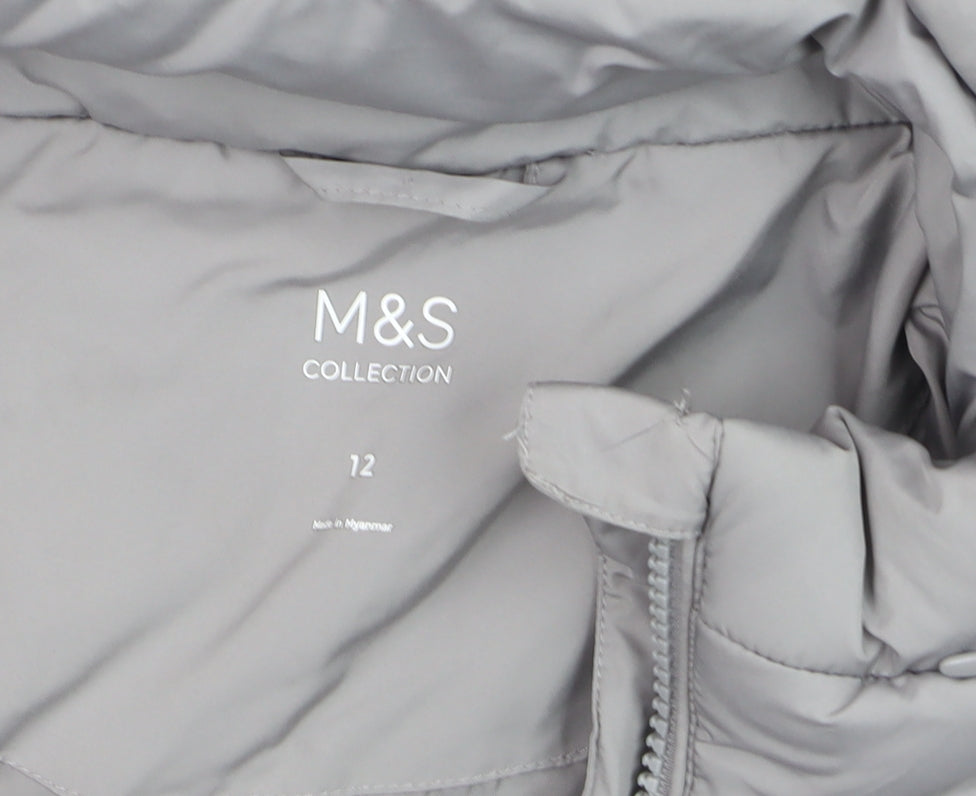 Marks and Spencer Women's Grey Long Puffer Coat Size 12