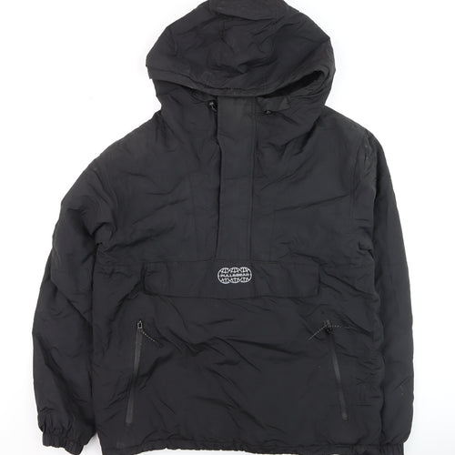 Pull & Bear Men's Black Hooded Anorak Jacket Size M Nylon Lined