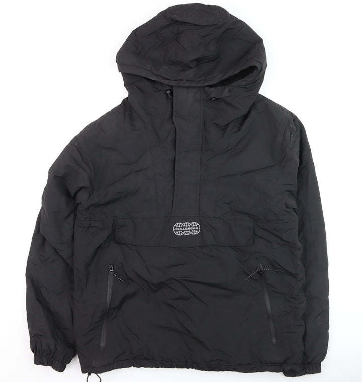 Pull & Bear Men's Black Hooded Anorak Jacket Size M Nylon Lined