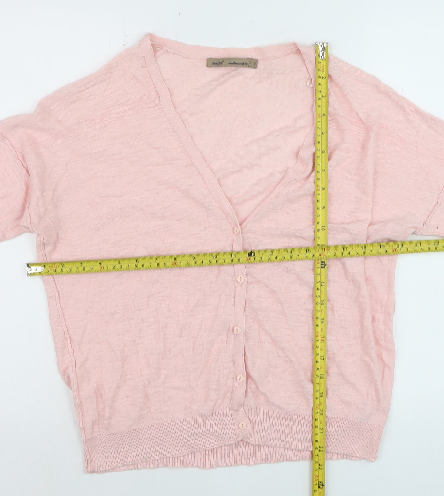 Next Women Pink Cotton V-Neck Cardigan Size 14