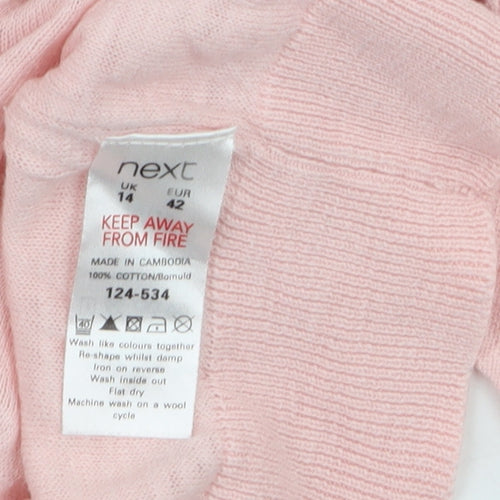 Next Women Pink Cotton V-Neck Cardigan Size 14