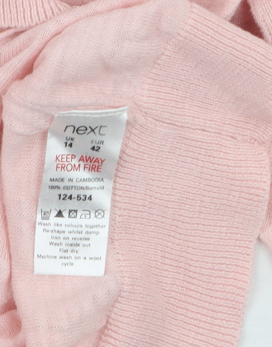 Next Women Pink Cotton V-Neck Cardigan Size 14