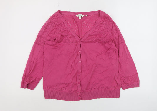 FatFace Womens Pink V-Neck Cotton Knit Cardigan Size 14