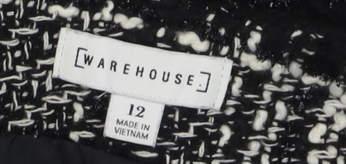Warehouse Women's Black Tweed Check Pencil Skirt Size 12