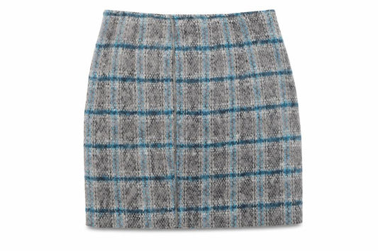 Front view of Luisa Cerano Women’s Grey Tweed Check Wool Pencil Skirt, size UK 10