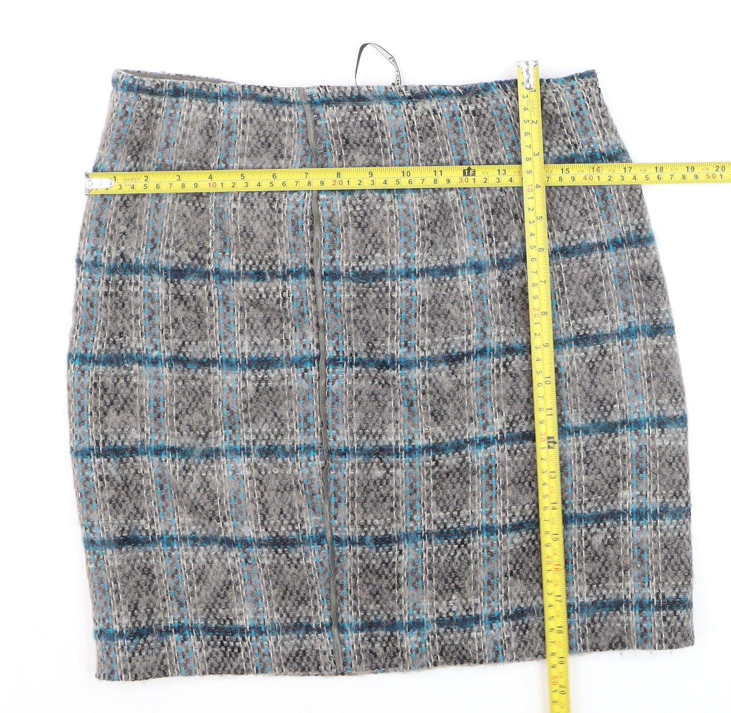 Luisa Cerano Women’s Grey Tweed Check Wool Pencil Skirt Size 10